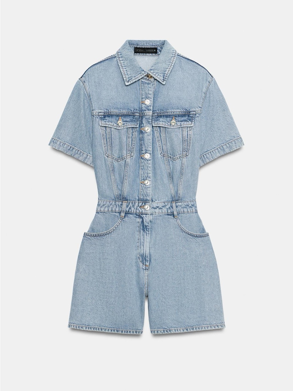 Zara Light Blue Denim Short Jumpsuit